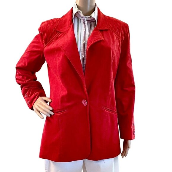 Vintage Lilli Ann Red Womens Ultrasuede Blazer Size 10 Notched Lapel - Picture 1 of 16